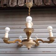 Rare chandelier with 5 lights in bronze and lacquered brass - Circa 1940 - in working condition.