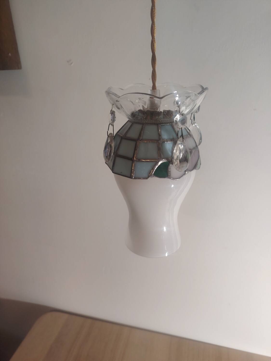 Crowned opaline stained glass and tassels