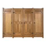 Oak and Brass Wardrobe by Guillerme Et Chambron, 1960s