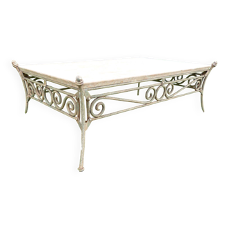 Coffee table in pink marble and wrought iron