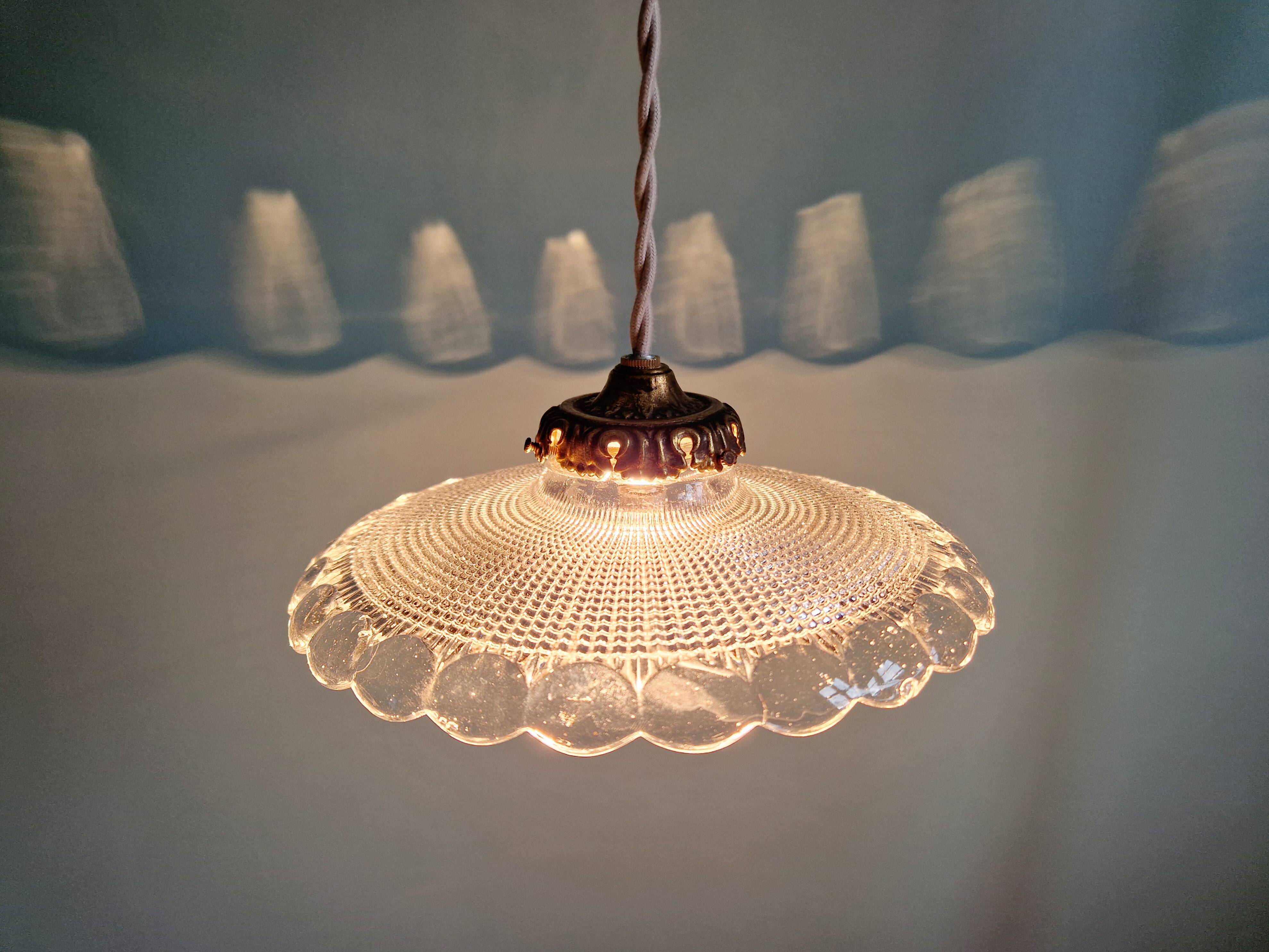 Art Deco pendant/portable lamp in clear glass, 1920s-30s