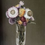 Still life oil on panel vase with immortelles