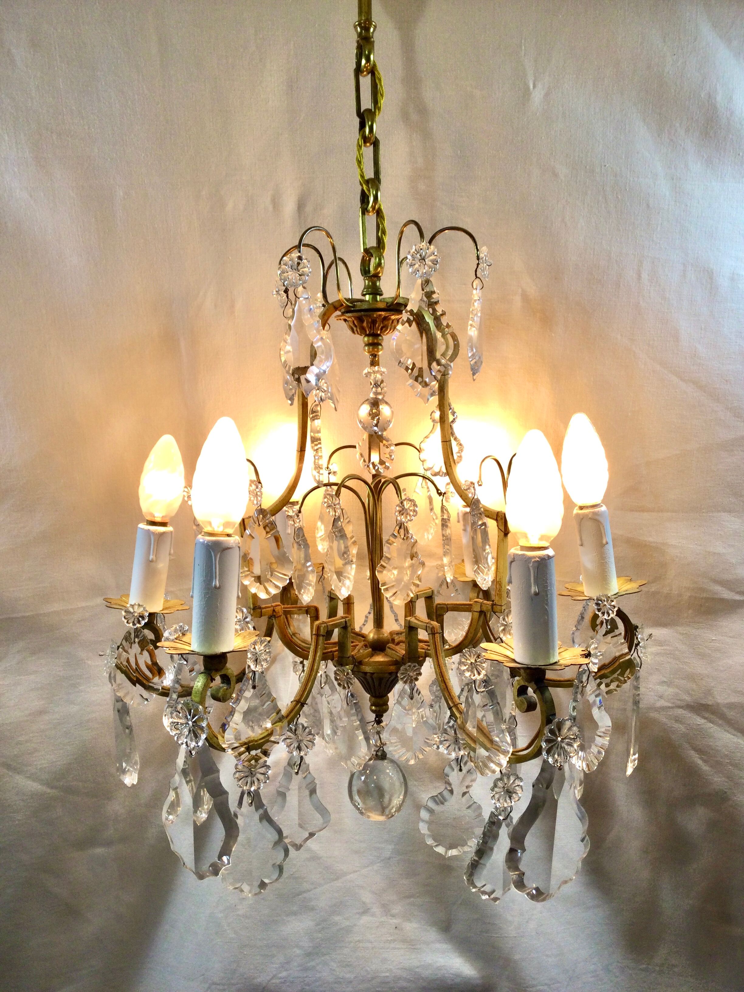 Cage chandelier 6 lights in bronze and crystal