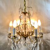 Cage chandelier 6 lights in bronze and crystal