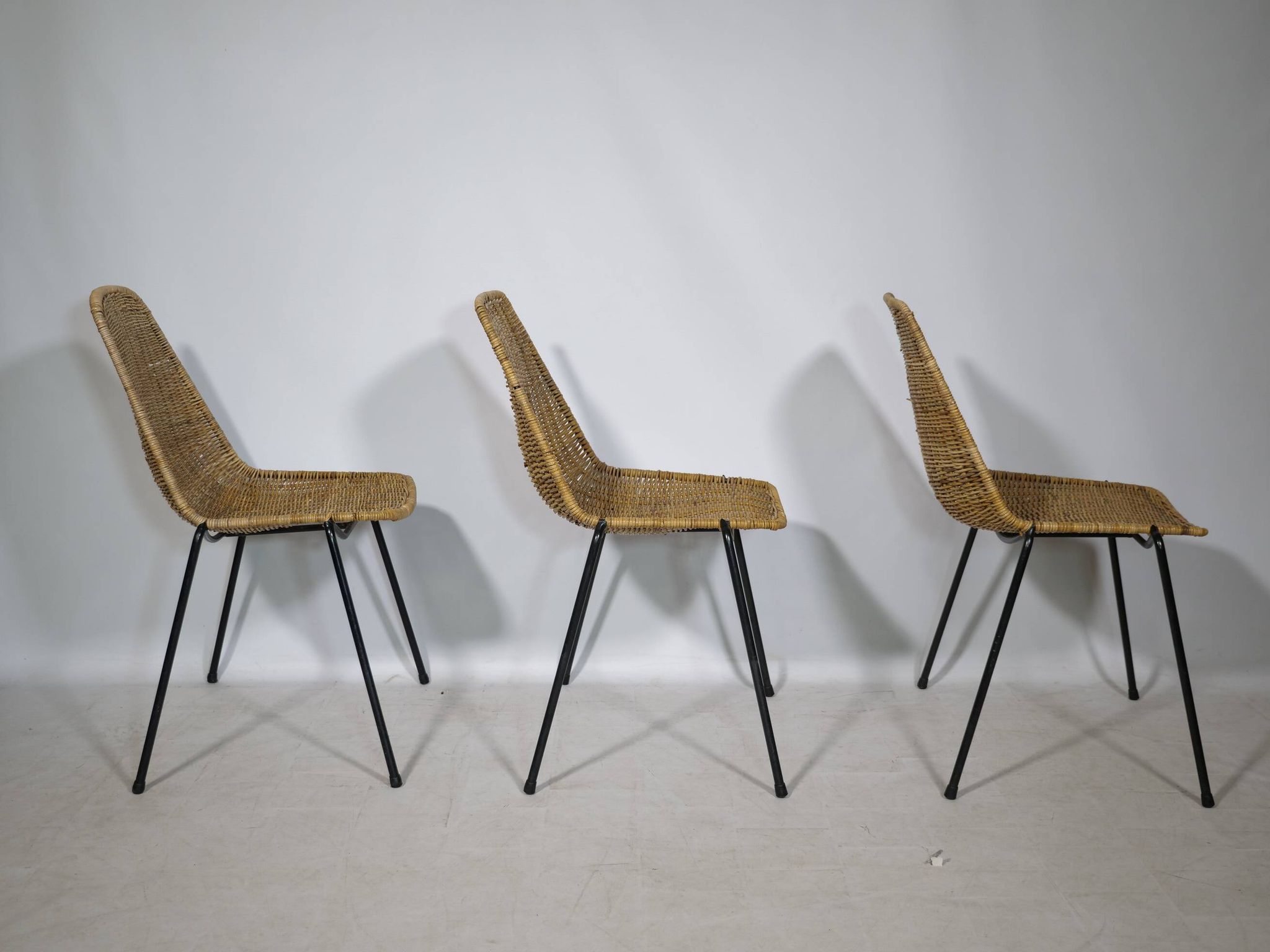 Set of 3 Basket Chairs by Franco Legler, Wicker and Metal, 1960s