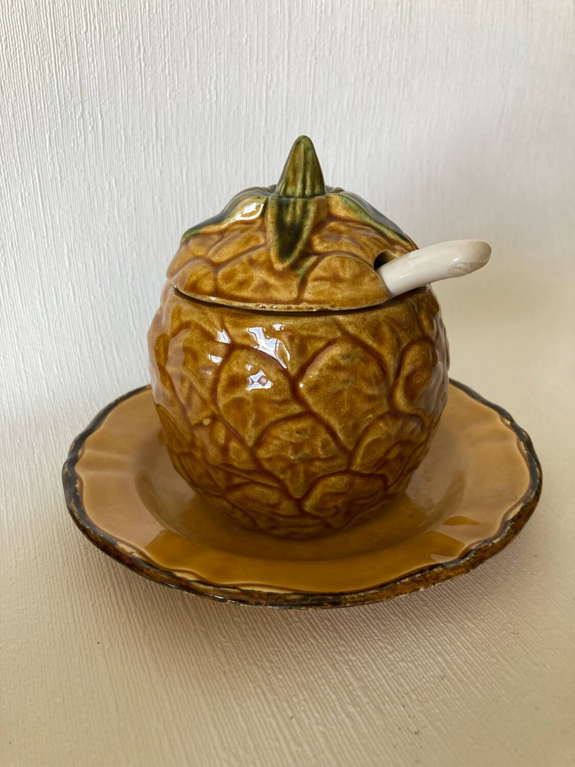 Vintage Pineapple Barbotine Jam Jar