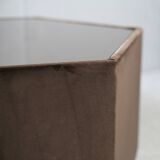 Space age table, hexagonal. Wood, velvet and smoked mirror. Circa 1970