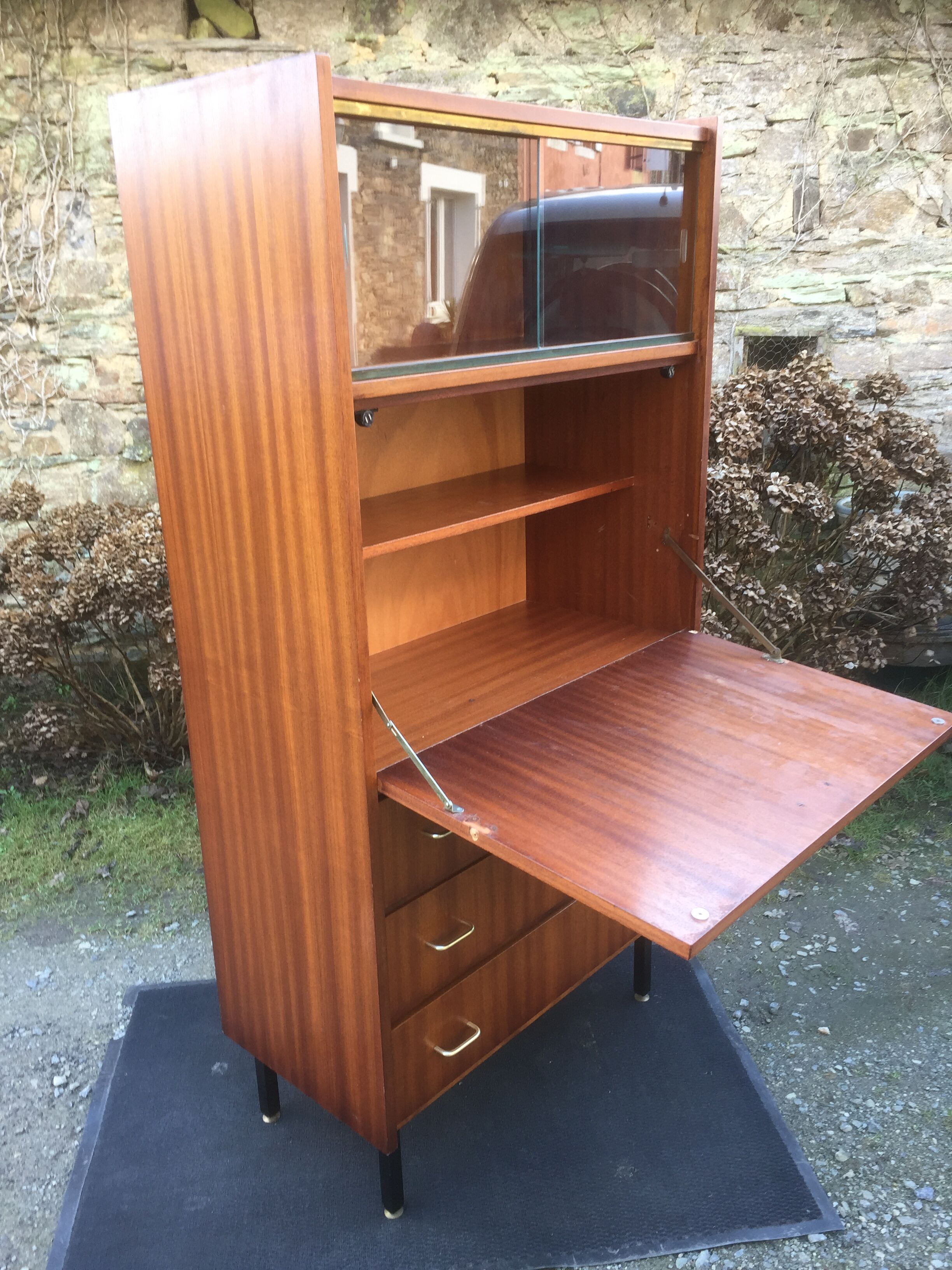 Vintage teak secretary with 3 drawers