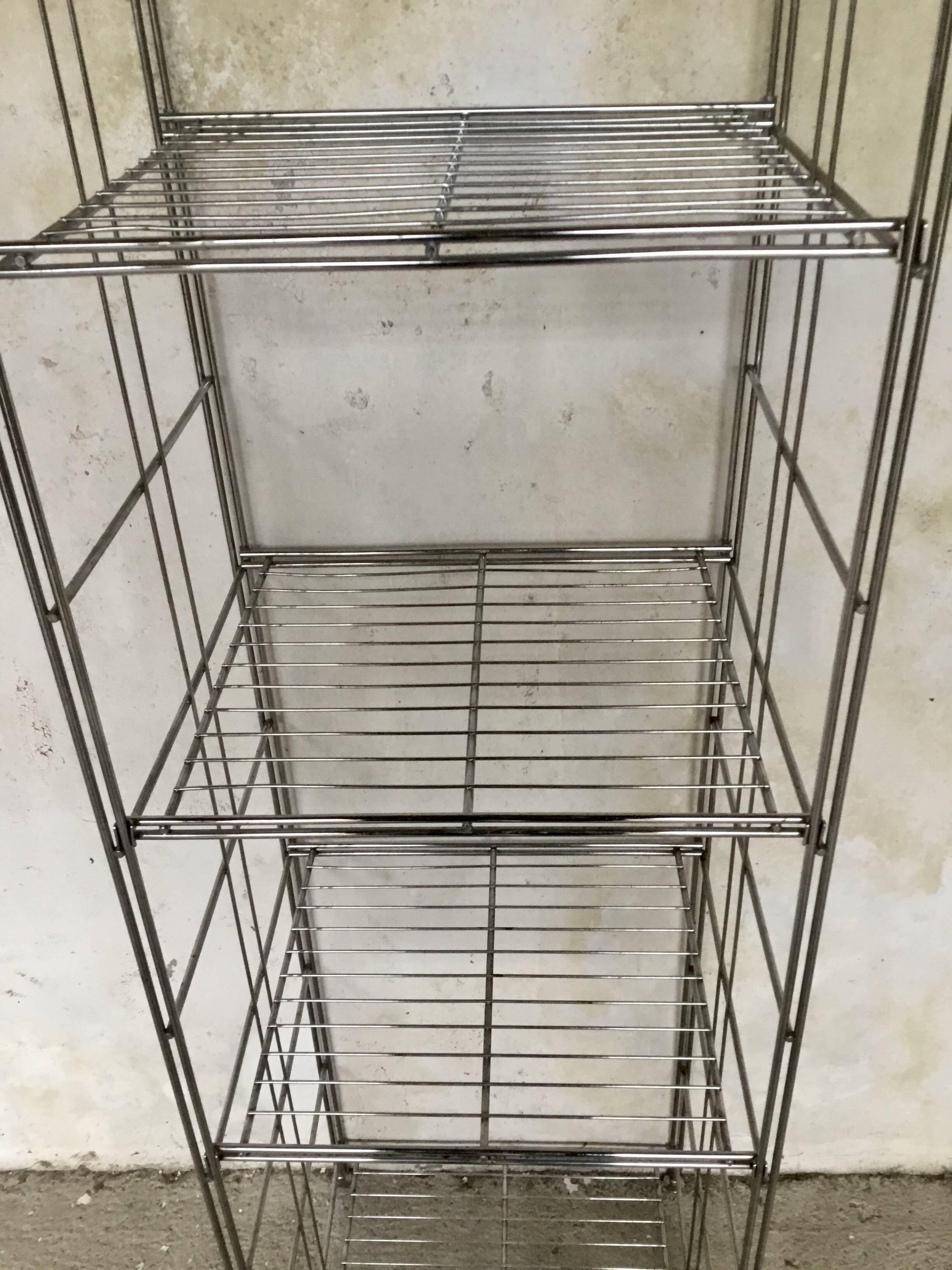 Large string shelf on legs - stainless steel - 1980s design