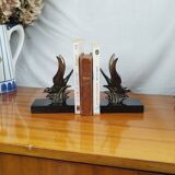 Pair of Art Deco Bookends of Swallows in Flight, Marble & Spelter