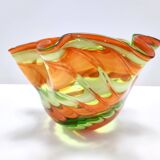 Postmodern Green and Orange Murano Glass Fazzoletto Vase by Fratelli Toso, Italy