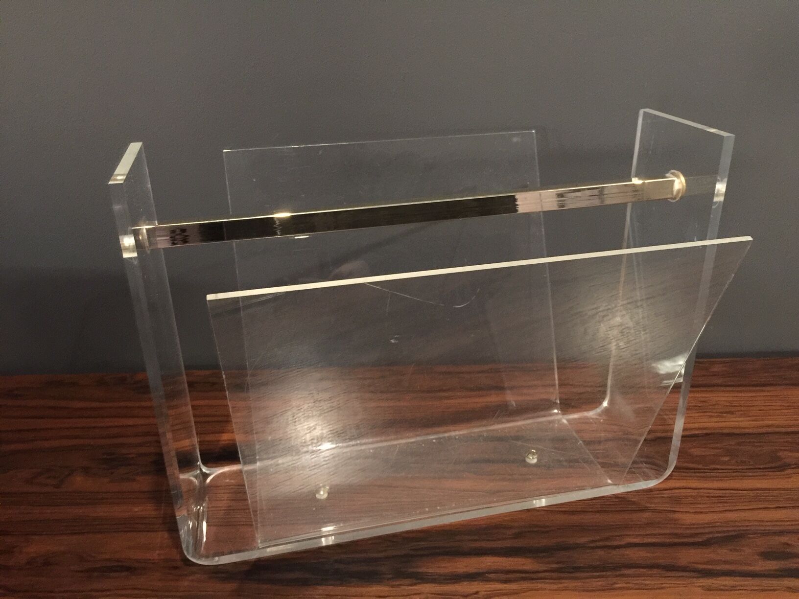 Magazine rack perspex and brass 1970s