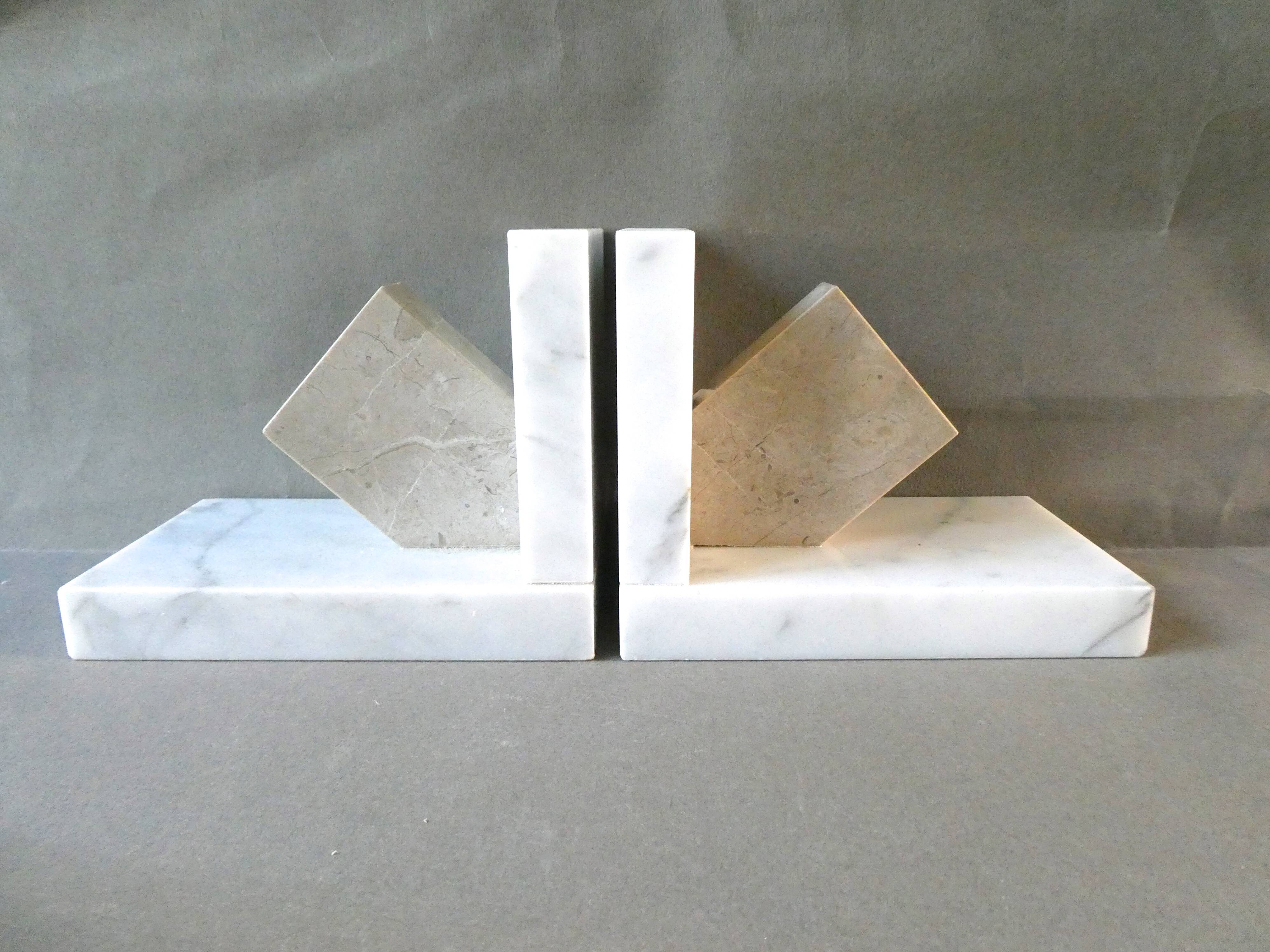 Pair of greenhouse books in white marble 60s
