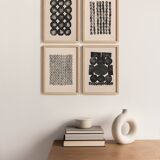 Collection of 4 black abstract paintings on paper signed eawy
