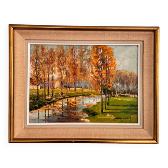 Oil on hardboard, landscape signed Pierre Douet