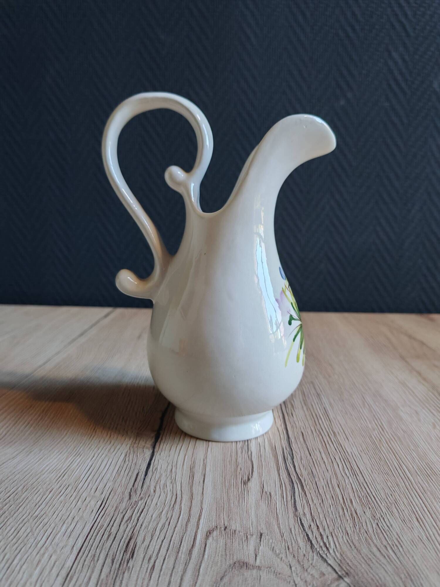 Vintage Ceramic Jug Hand-Painted Multicoloured Floral Decor, Ewer