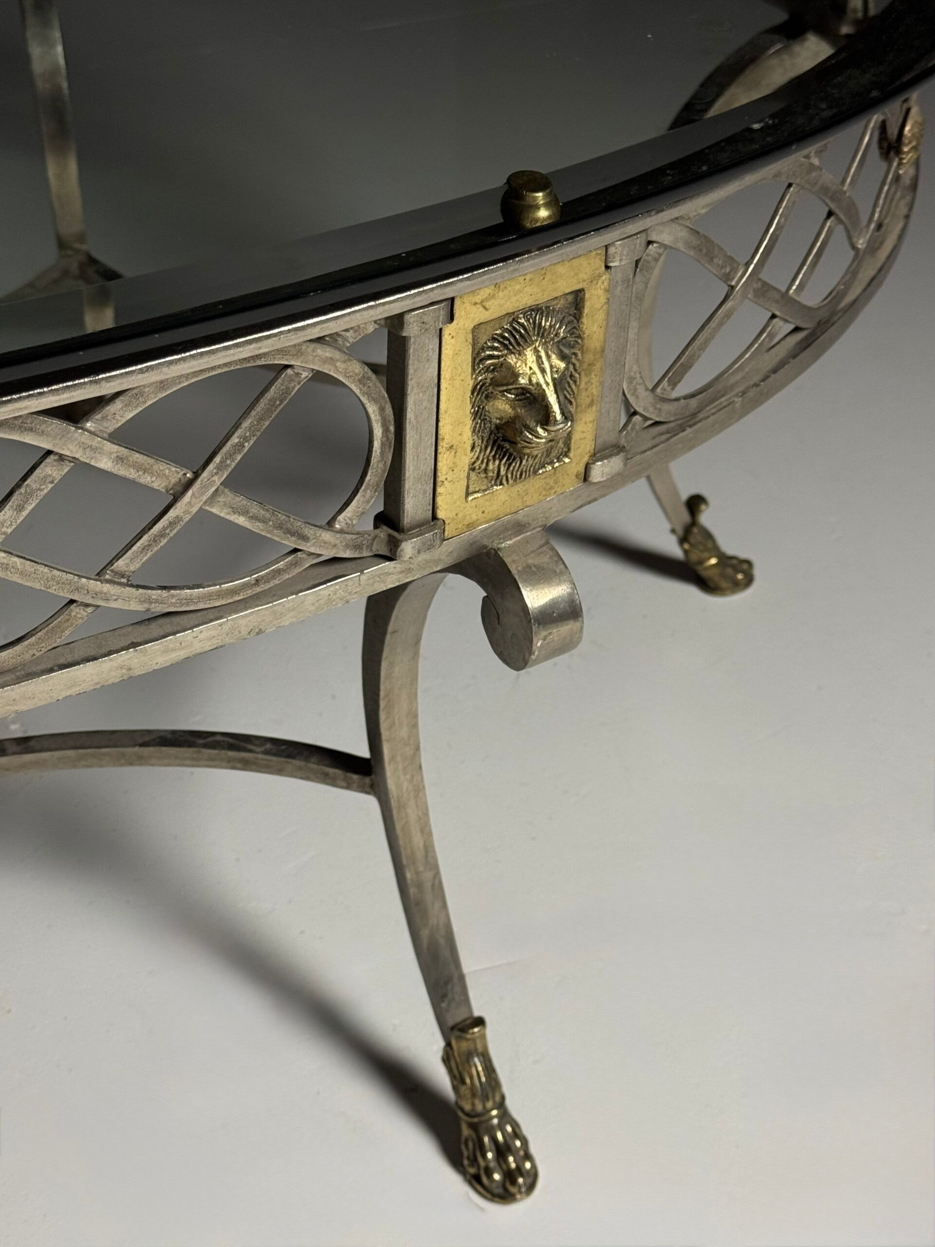 Empire style coffee table metal with glass top