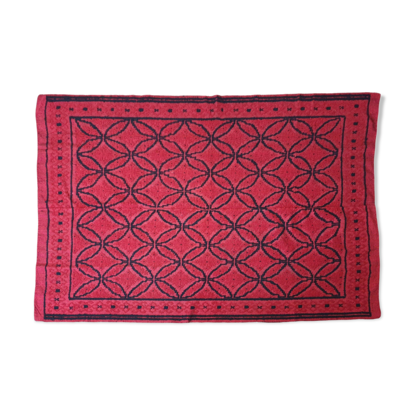 Romanian wool handwoven rug in red and black 210x163cm