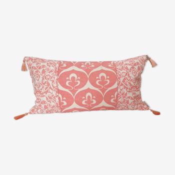 White/bright pink embroidered cushion cover - 30 x 50