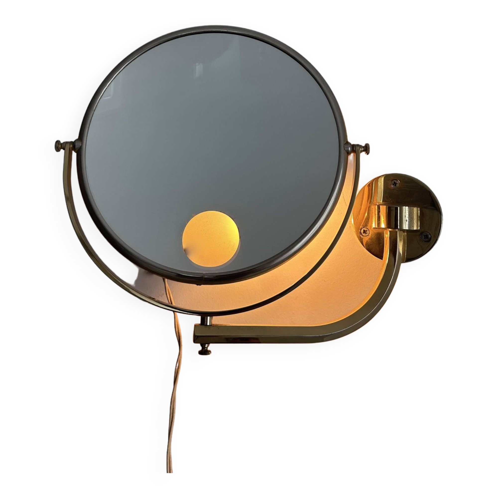 Vintage illuminated adjustable brass mirror, Arpin Paris, France 1970