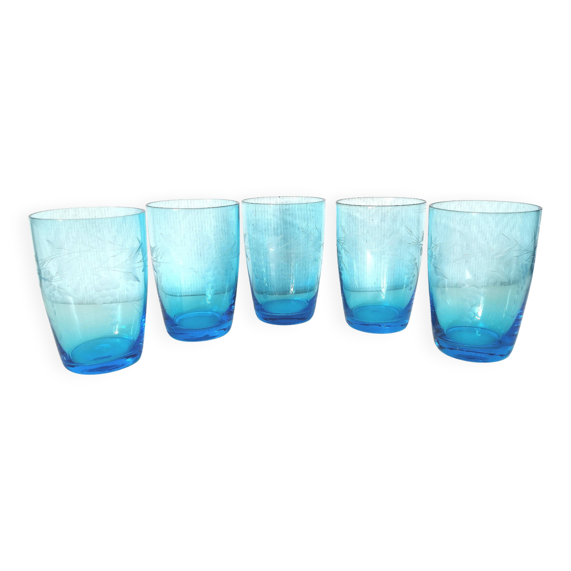 blue etched glass water/lemonade glass