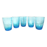 verre à eau /limonade en verre gravé bleu