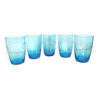 verre à eau /limonade en verre gravé bleu
