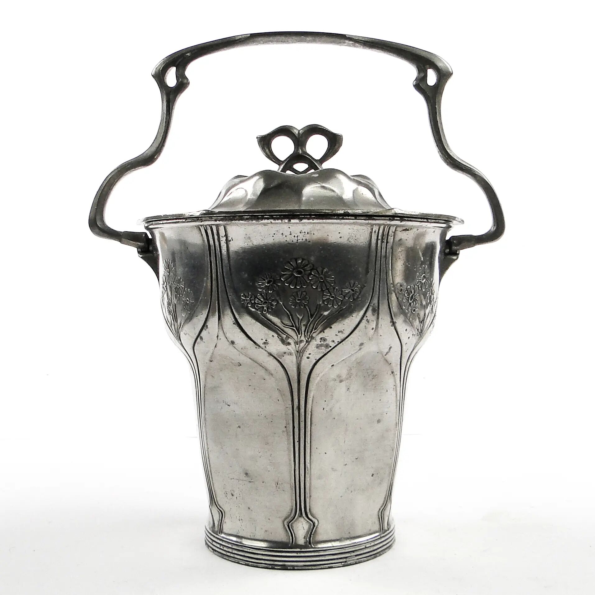 Art Nouveau tea caddy, silver-plated pewter, Orivit, Germany, early 20th century