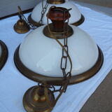 Suspension in white opaline, its edge in aged brass