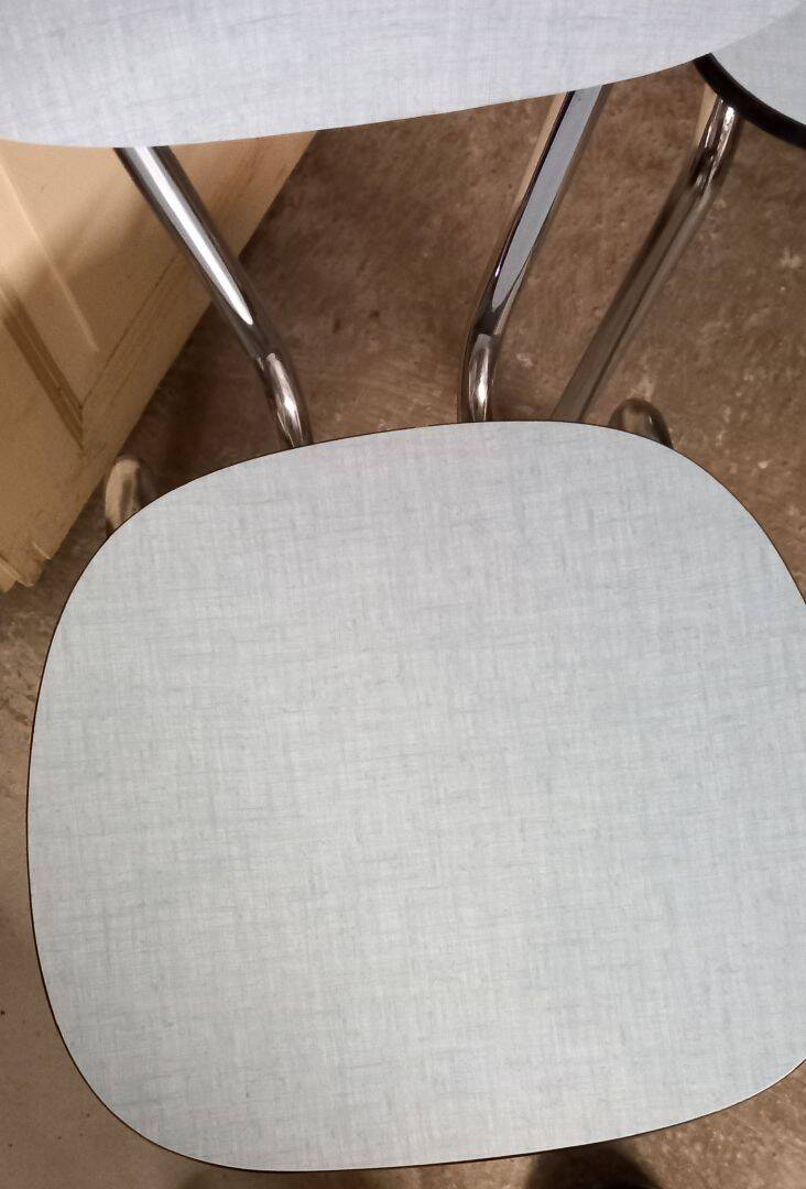 2 sky blue formica chairs - very good vintage condition