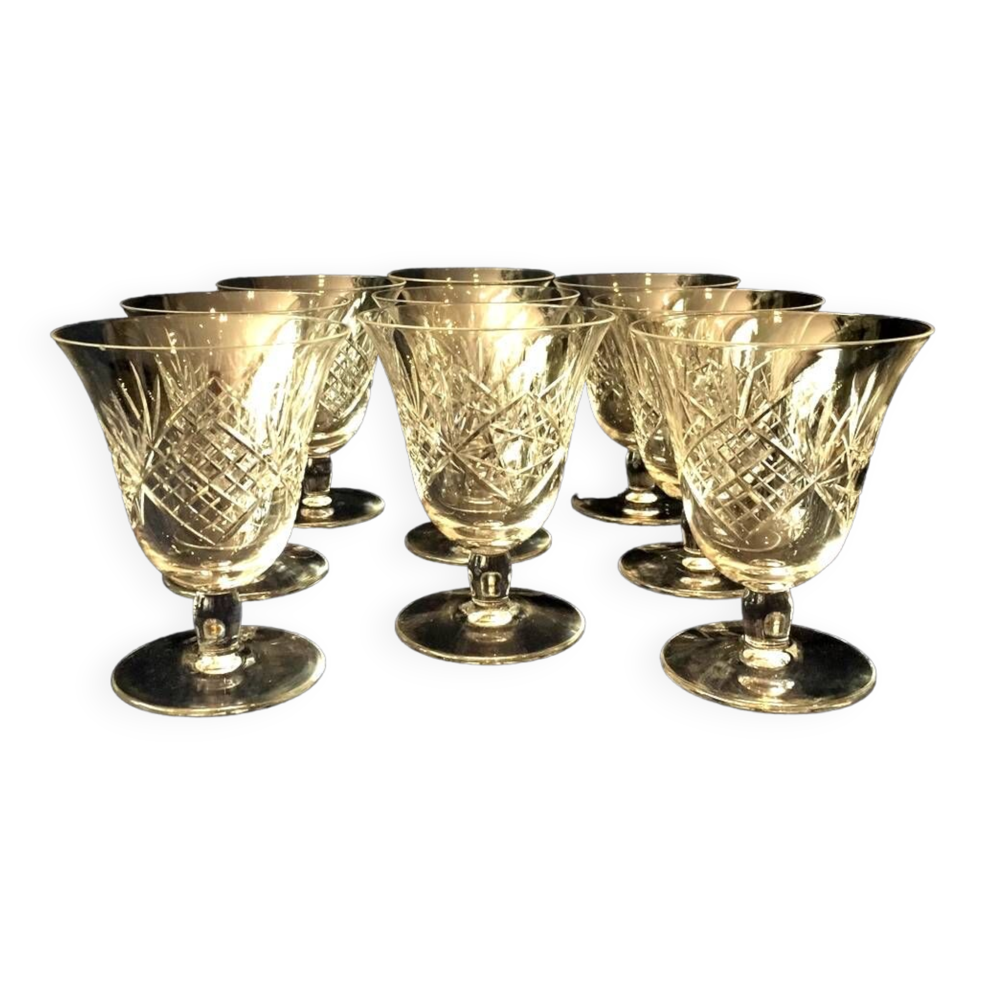 Set of 7 St-Louis crystal red wine glasses