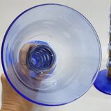 Paire De Bougeoirs Photophores Verre Bleu Soufflé En Cage Dlg Felipe Derflingher