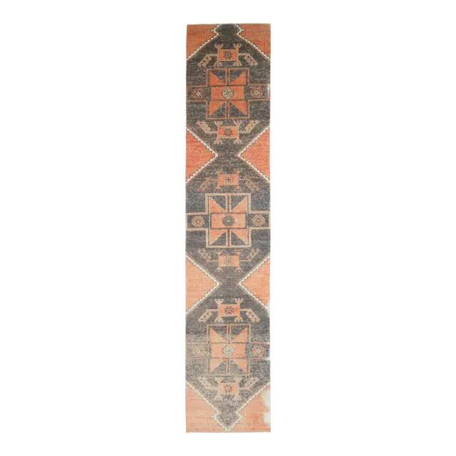Vintage Turkish Hand-Knotted Wool Cotton Orange Runner Rug 80x394