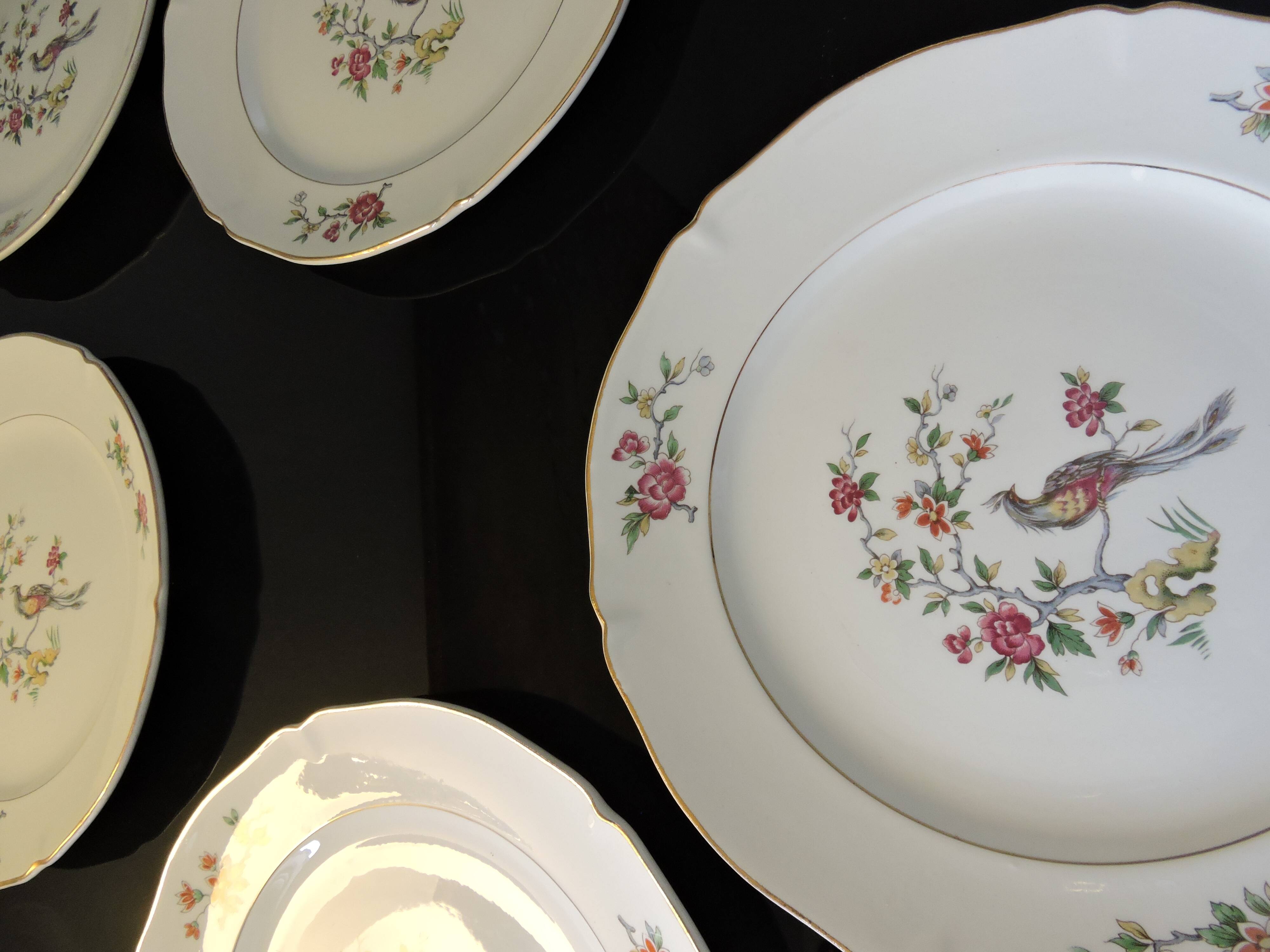 Service of 6 flat plates, semi-glazed ceramics, vintage