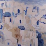 The Greek village - Pastel blue and ochre tones - Signed dated