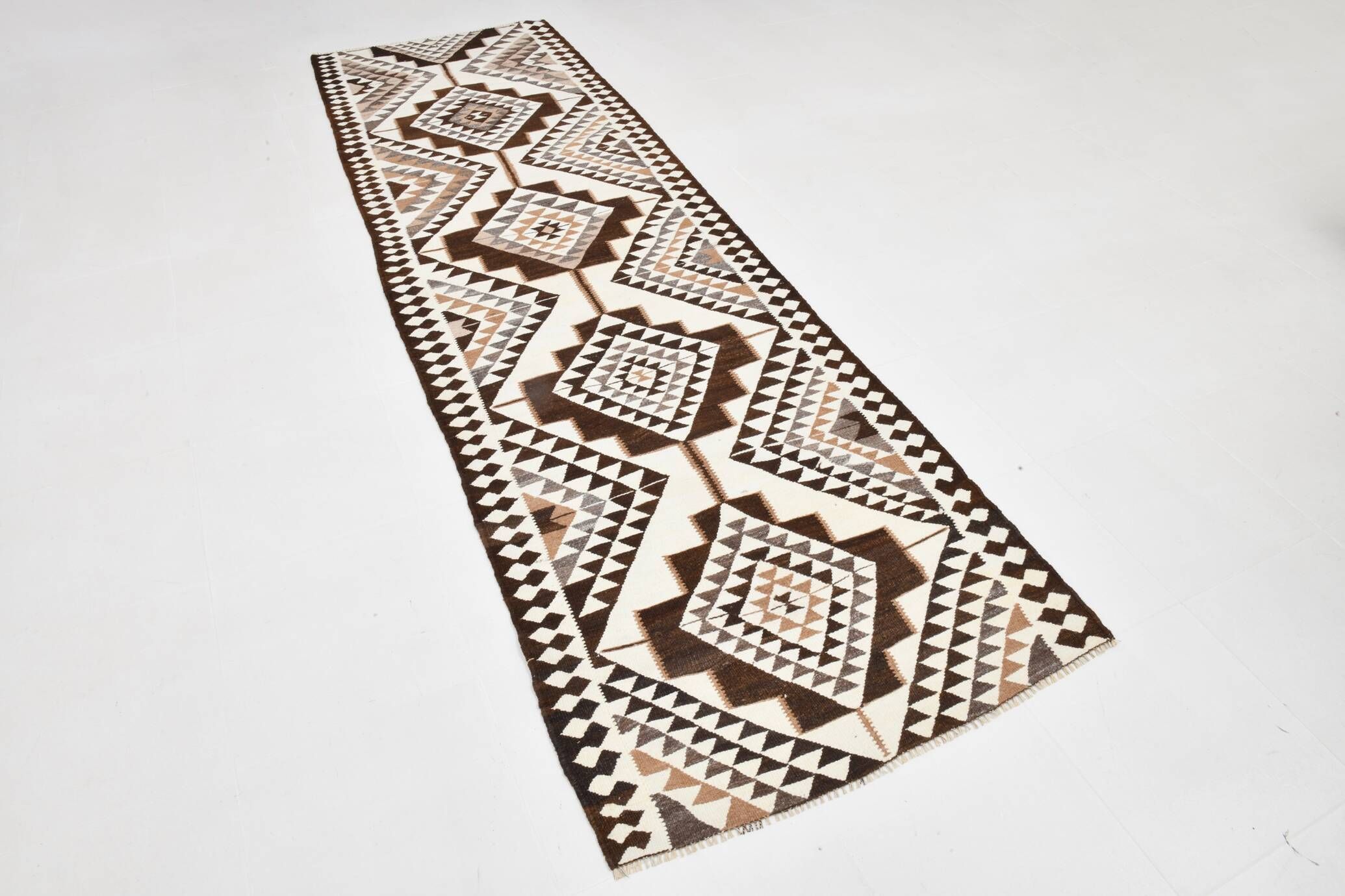 3x11 Dark Brown Vintage Kilim Runner Rug, Rugs For Bohemian Hallway, 97x324