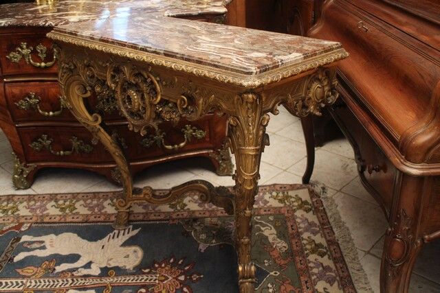 19th console in richly carved gilded wood Regency-style marble tray