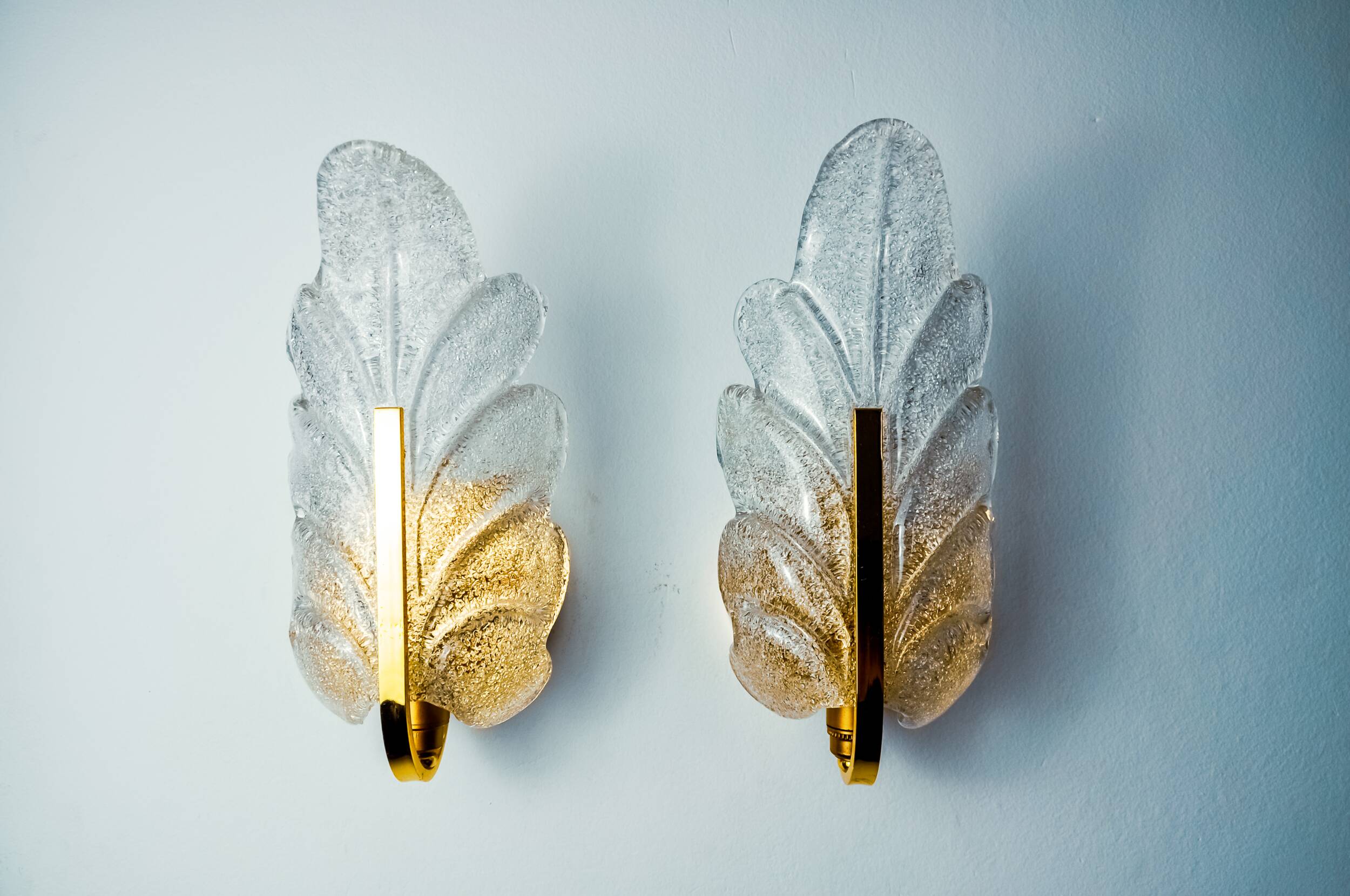 Pair of "leaf" wall lights by Carl Fagerlund, Murano glass, Germany, 1970