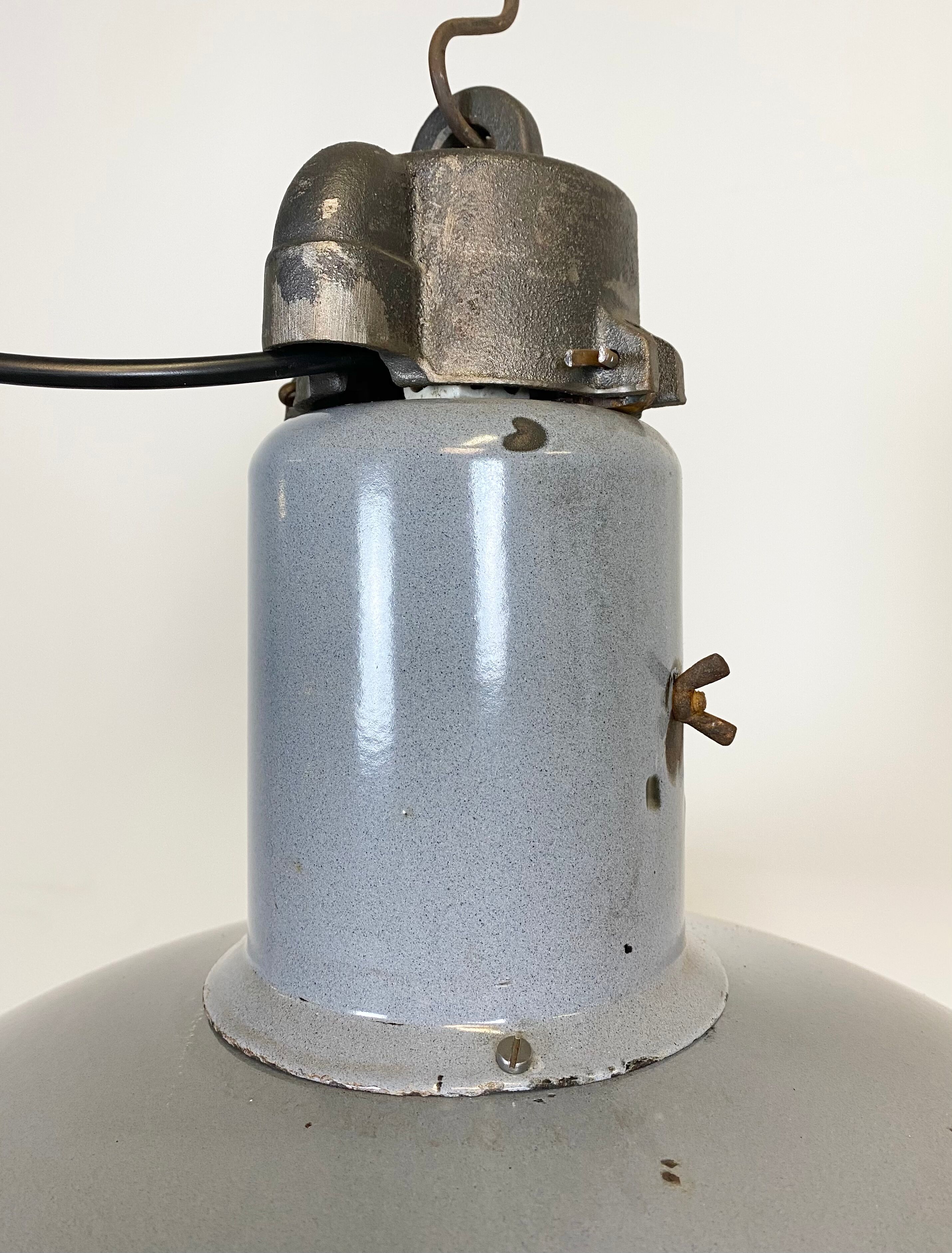 Midcentury grey enamel industrial ceiling lamp, 1950s