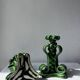 Lot of woven ceramic candle holders in green Vallauris.