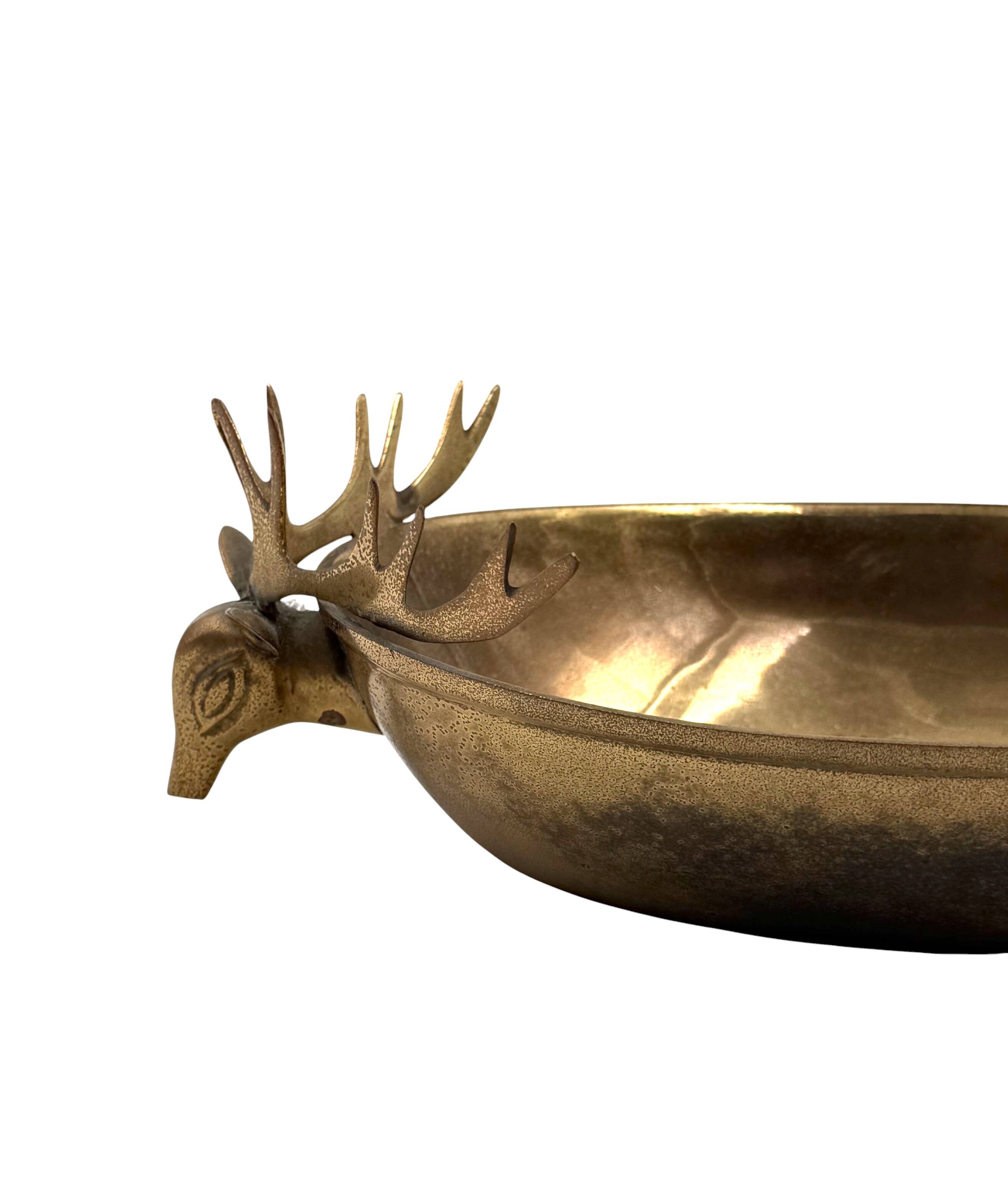 Mid-century Modern brass deers centerpiece / bowl, France 1970s