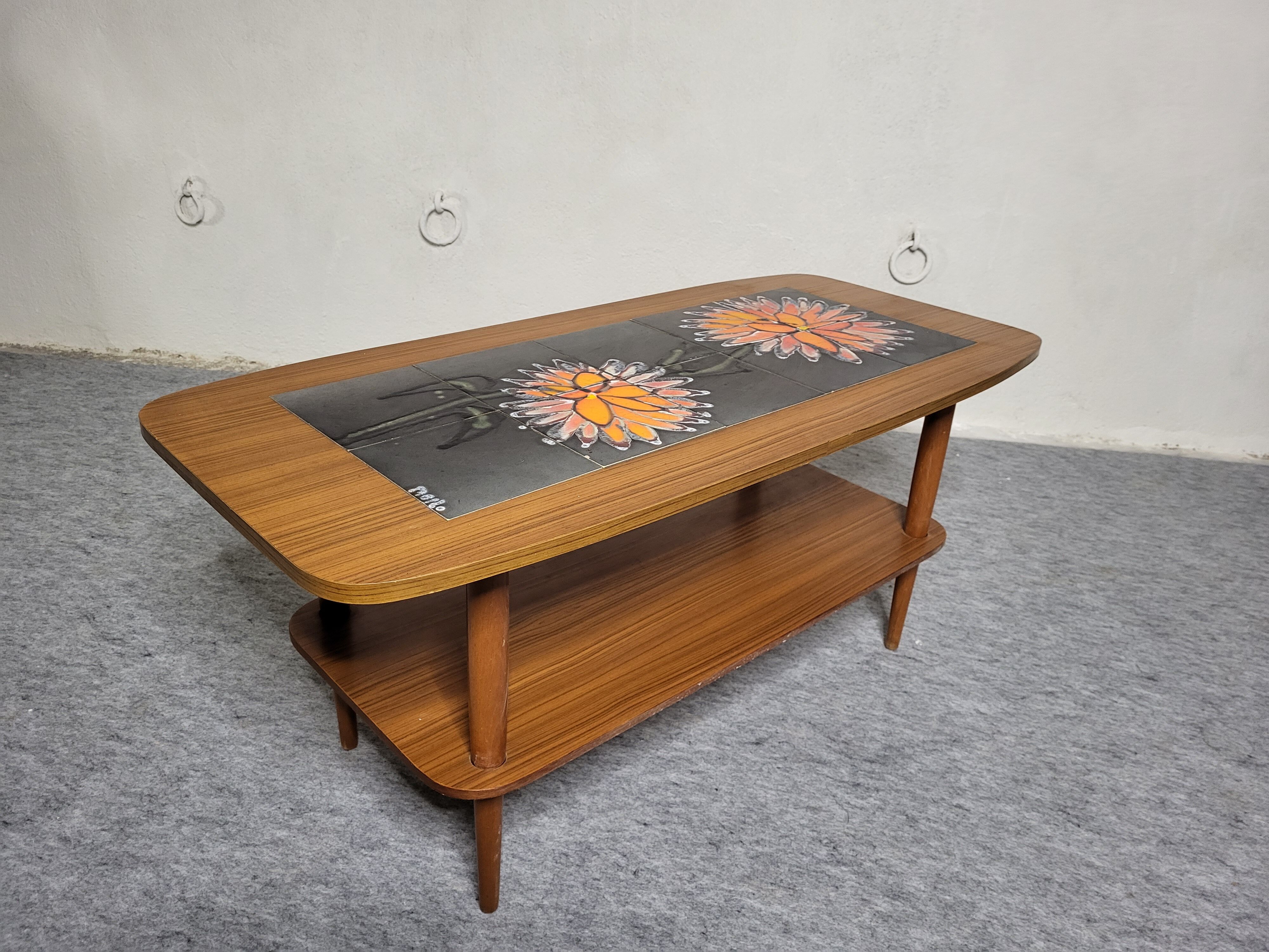Coffee table 60s-70s scandinavian style tiles vallauris