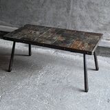 Brutalist coffee table in metal and lava stone, 1960s