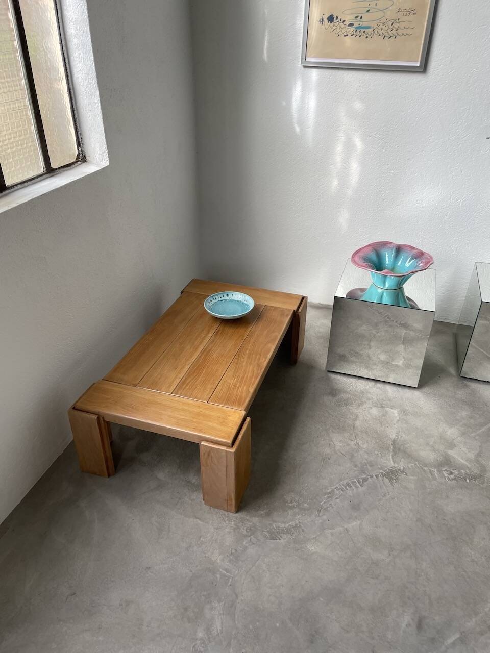 Blue and pink ceramic dish