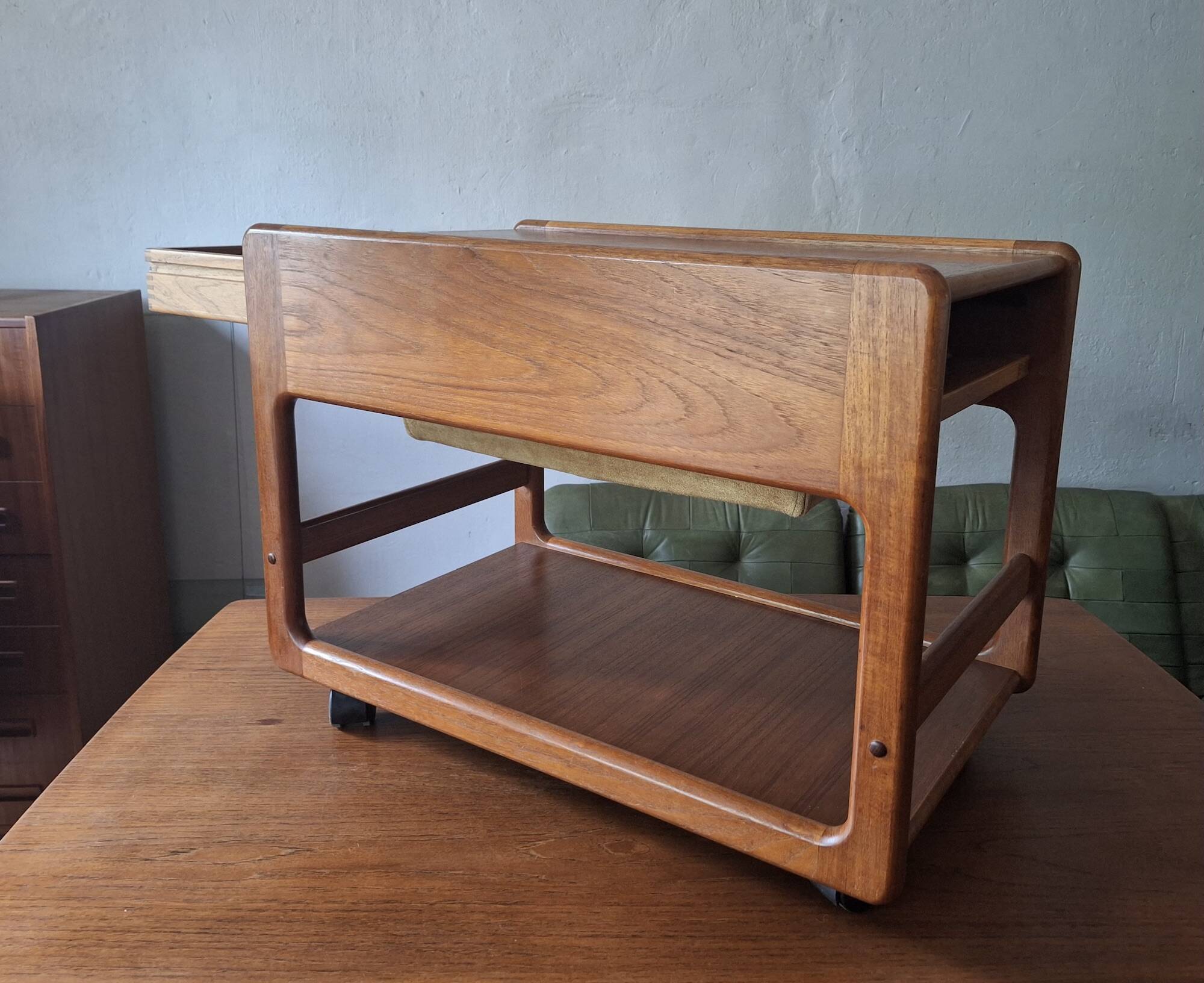 Teak multifunctional bar cart serving trolley, Denmark 1960s