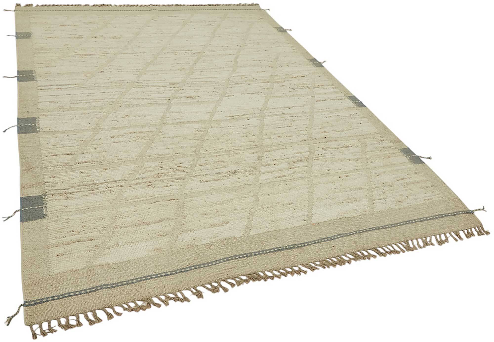 Handmade Turkish One of a Kind 201 cm x 295 cm Beige Wool Carpet
