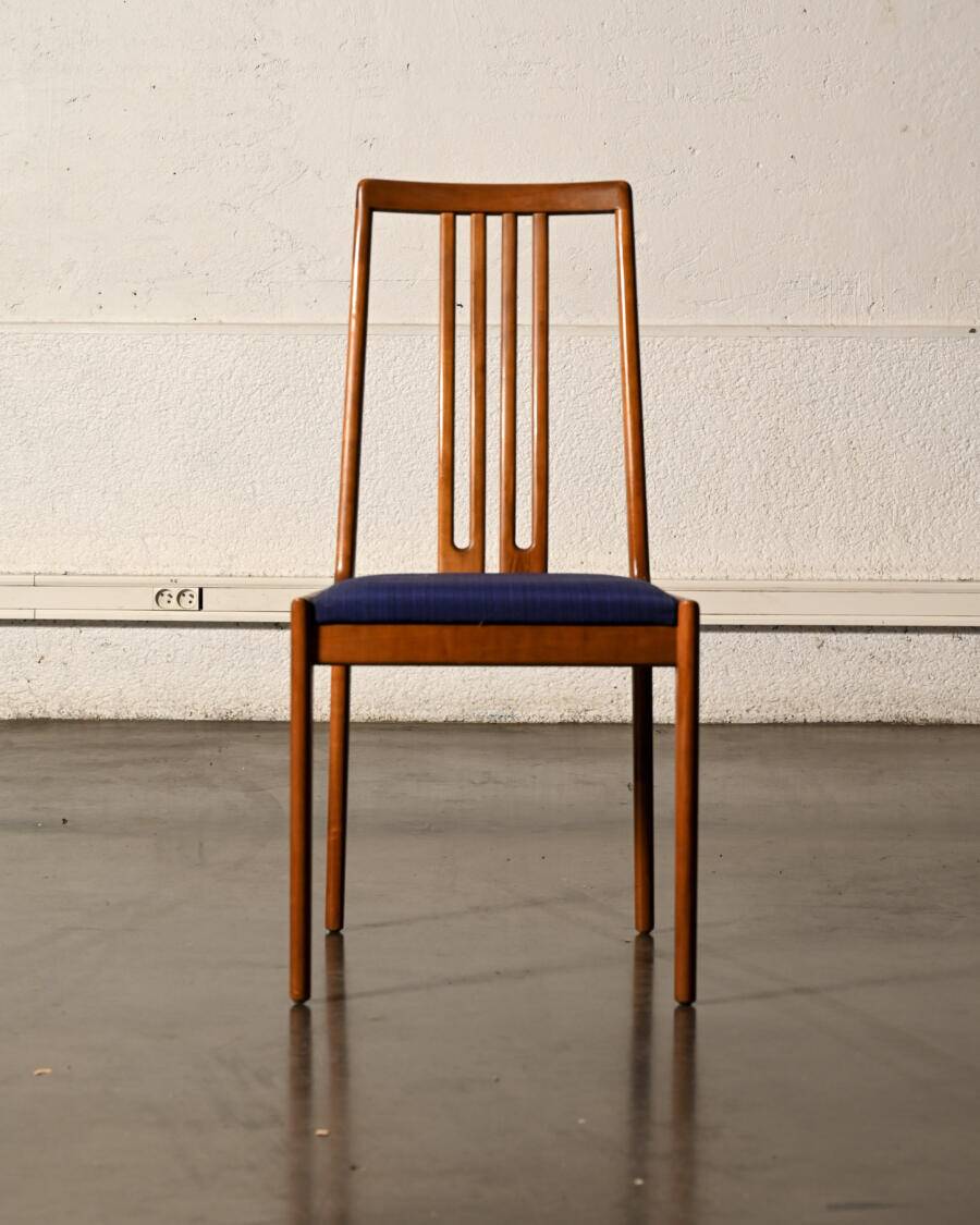 Paire de chaises Lübke vintage en bois et tissu bleu
