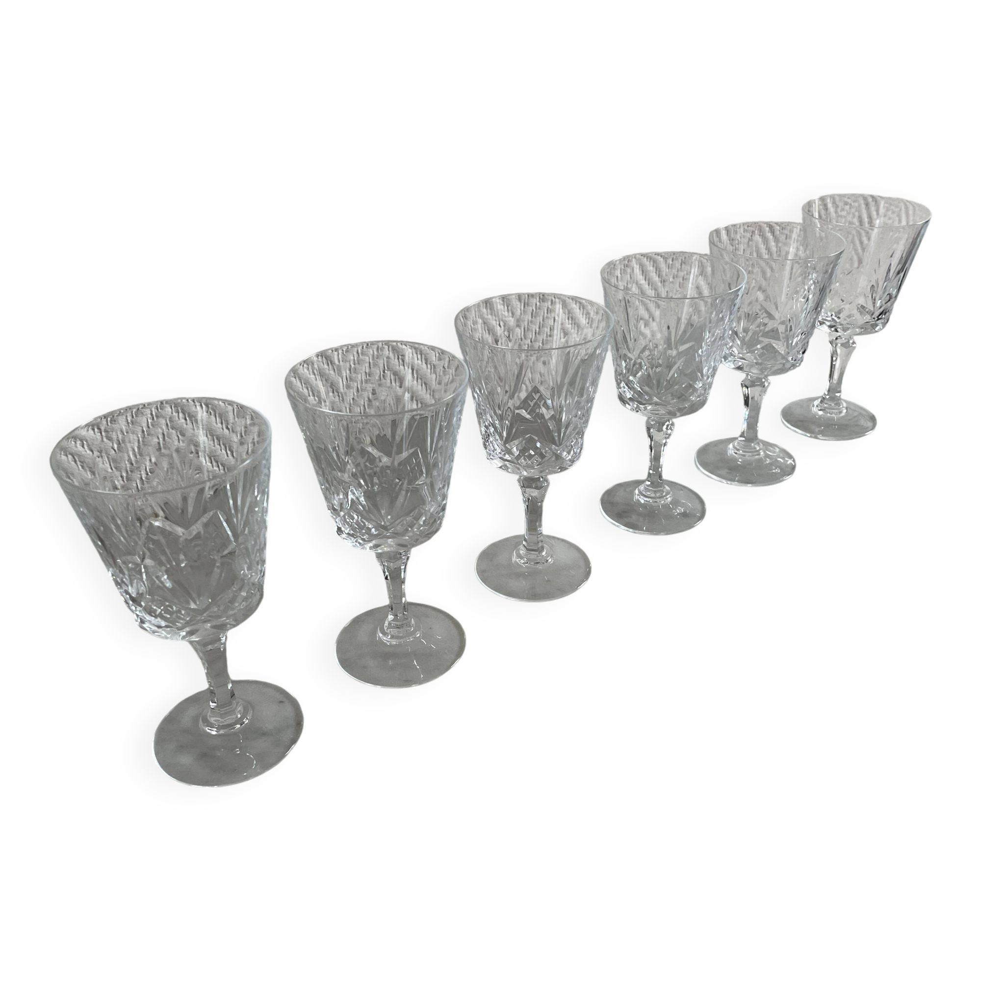 Saint Louis Camargue style palmette crystal stemmed glasses