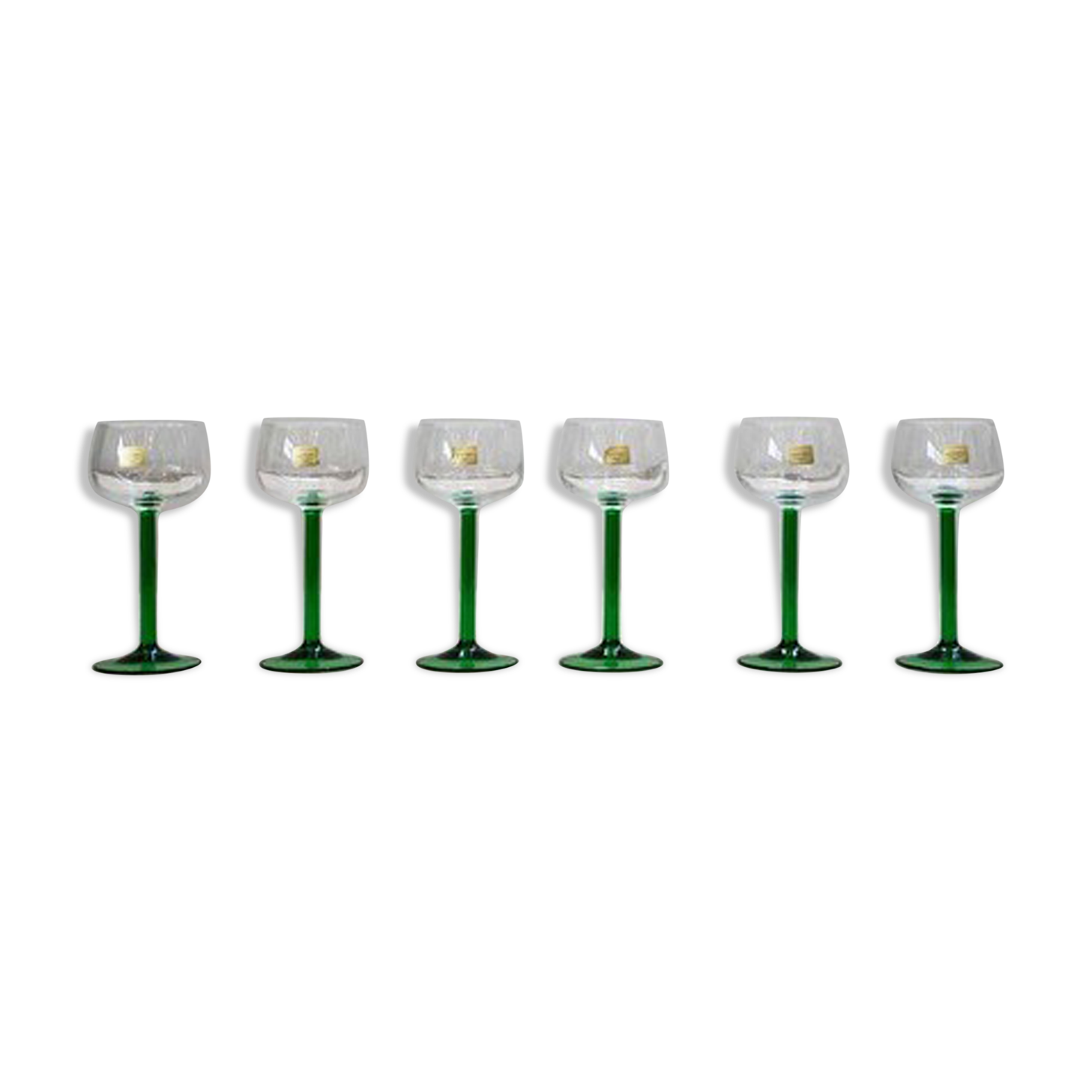 Luminarc france green stemmed liqueur/wine glasses, vintage, 1970s, set of 6