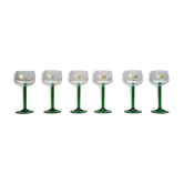 Luminarc france green stemmed liqueur/wine glasses, vintage, 1970s, set of 6